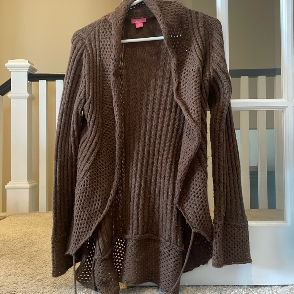 3/$15 Brown long open sweater small
